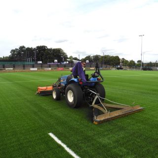 Brushing artificial pitch, synthetic turf installation, grass, hybrid
